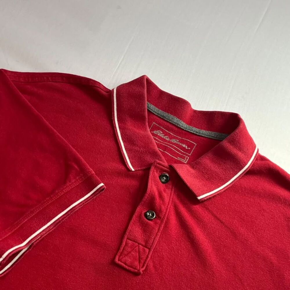 Eddie Bauer Men's Red Polo Shirt 100% Cotton White Trim Short Sleeve